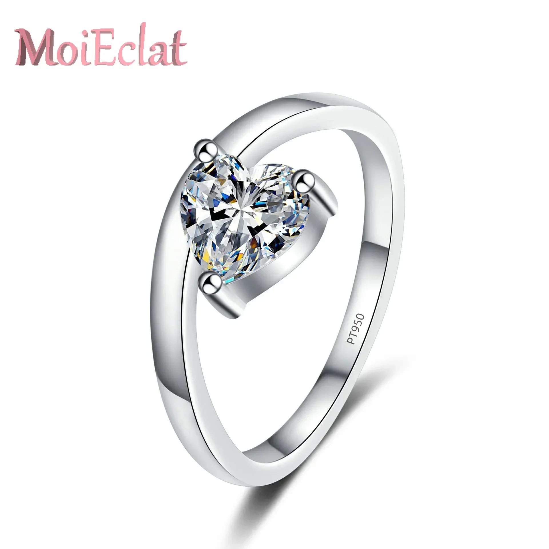 

Sparkling Heart-shaped 1 Carat Moissanite Platinum Engagement Ring, Luxury PT950 Wedding Band Charm Jewelry for Women