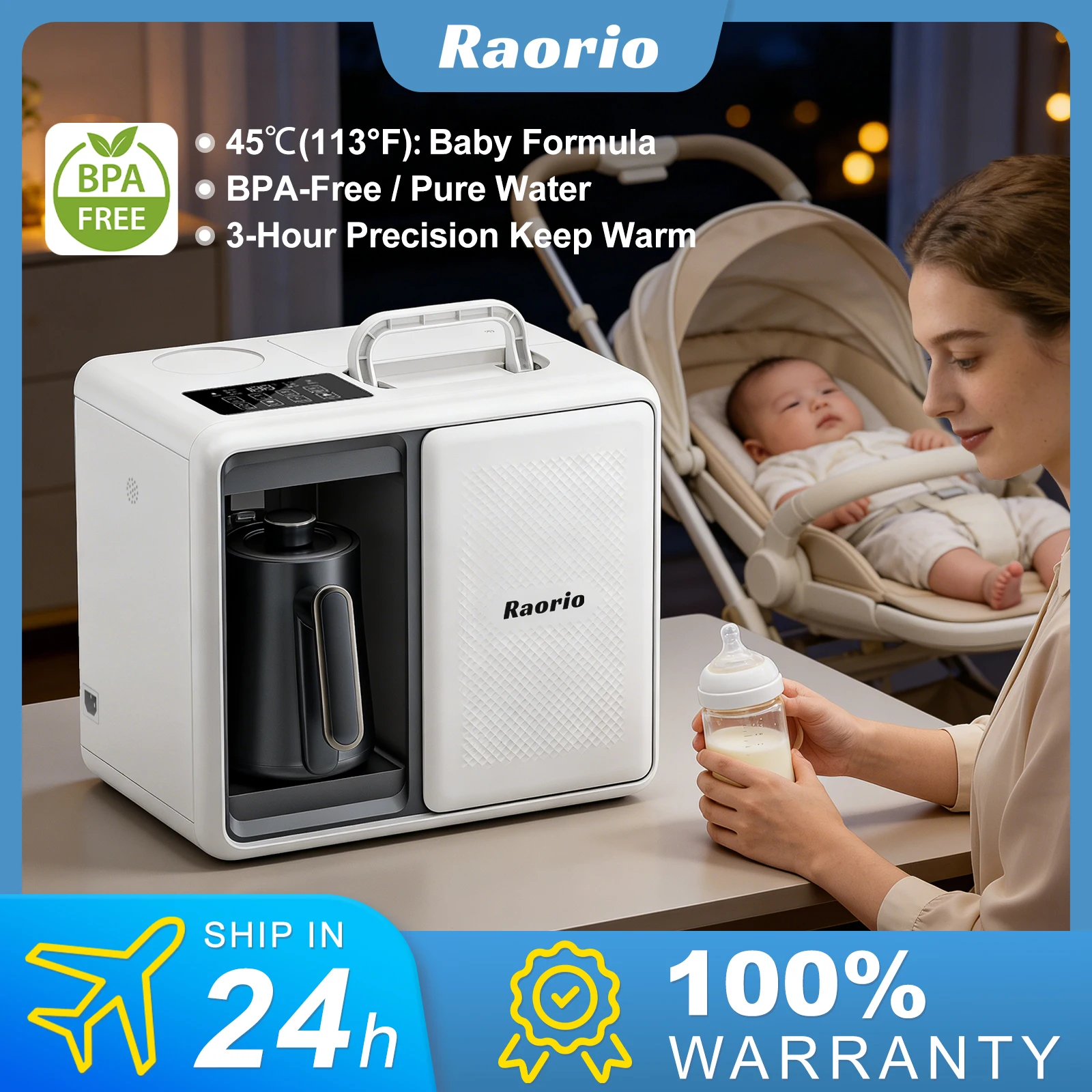 

Raorio 3-in-1 Pure Water Machine Making Baby Forumla 0.8LElectric Water Kettle Temperature Regulation Heat Preservation Function