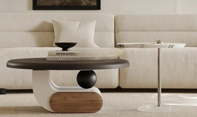 

Minimalist coffee table combination round light luxury slate designer hollow artistic creative living room home