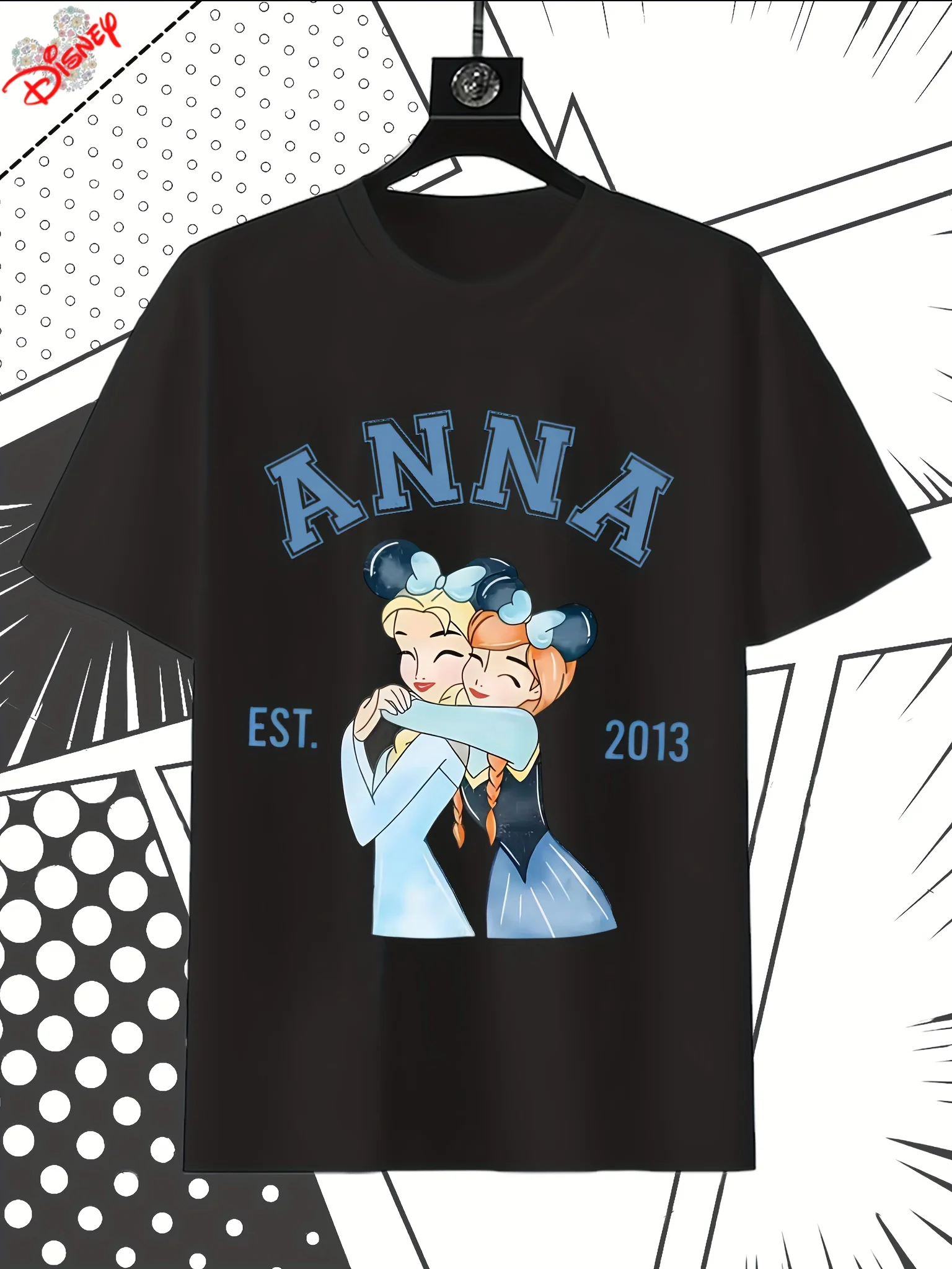 تيشيرتات ديزني للنساء، 100%، جرافيك إلسا وآنا هوج 2013، هدايا مثالية للنساء، مقاس مريح، كم قصير #2