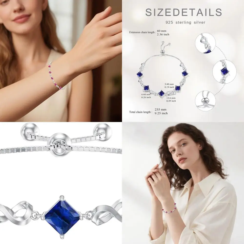 

Теннисный браслет из стерлингового серебра с камнем рождения и регулируемой цепочкой для женских подарков