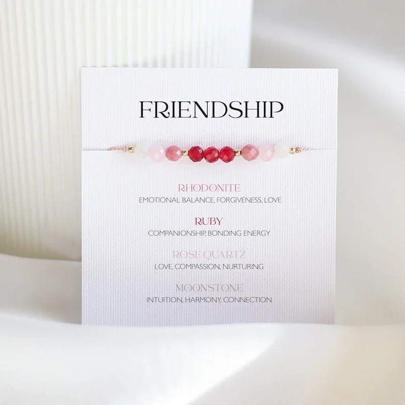 سوار صداقة قابل للتعديل للأصدقاء ، سوار حرير ، ياقوت ، كوارتز وردي ، دائري ، حجر القمر ، هدايا يدوية الصنع ، هدايا عيد ميلاد #3