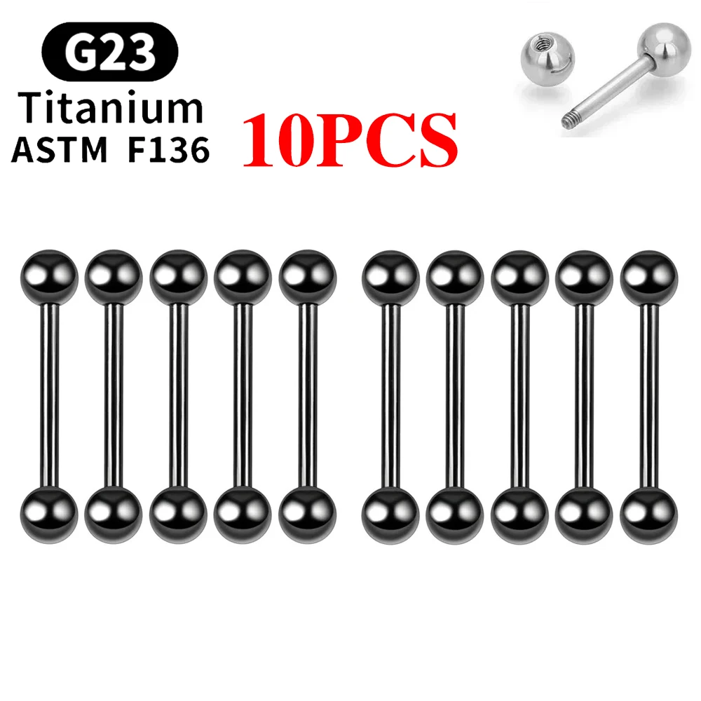 5/10PCS G23 Titanium External Internal Thread Piercing Body Jewelry Long Industrial Barbell Tongue Ring Nipple Bar 14G 16G image 3