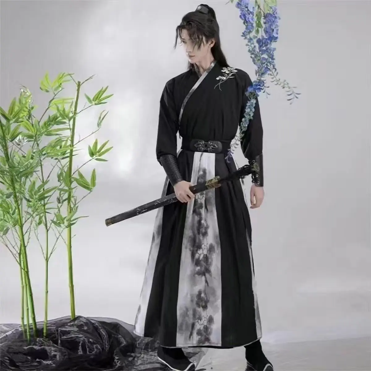 Plus Size 3XL Hanfu Men Ancient Chinese Hanfu Set Male Cosplay Costume Summer Party Hanfu Black Outfit For Men Large Size 2XL XL