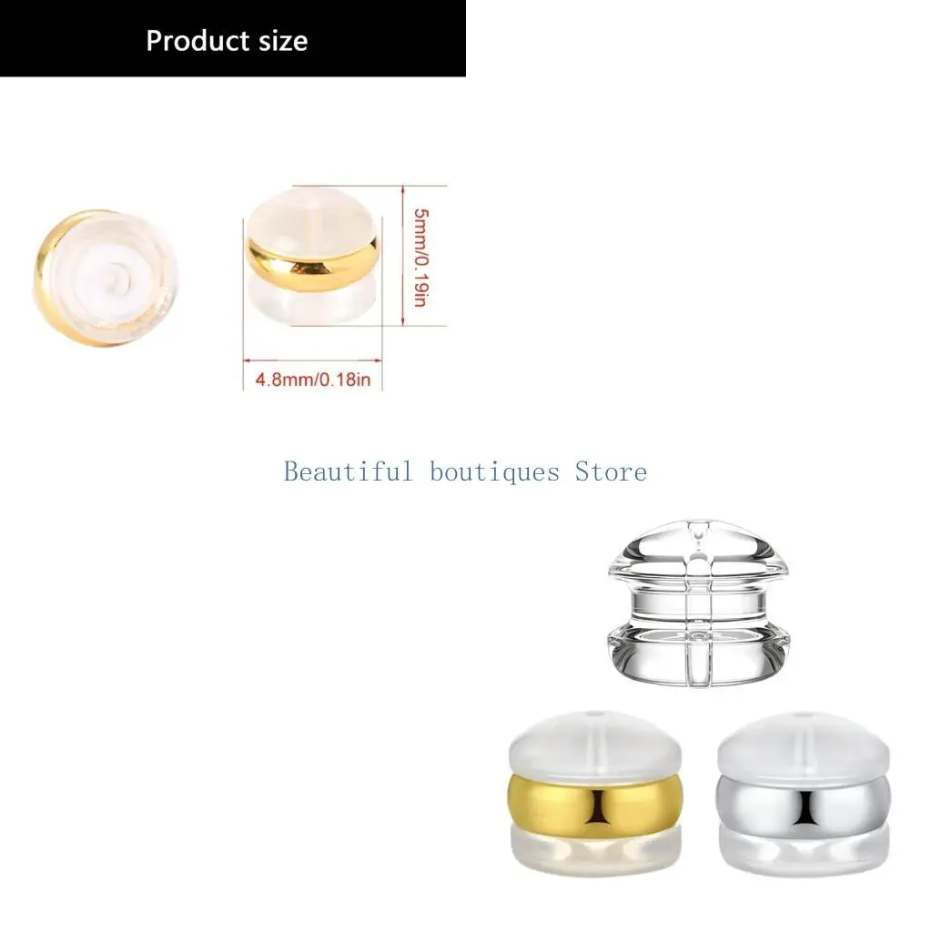 U4LF Replacement Earring Backs for Earring Studs, Clear Silicone Construction with Raised-Edge Support Around the Post Opening