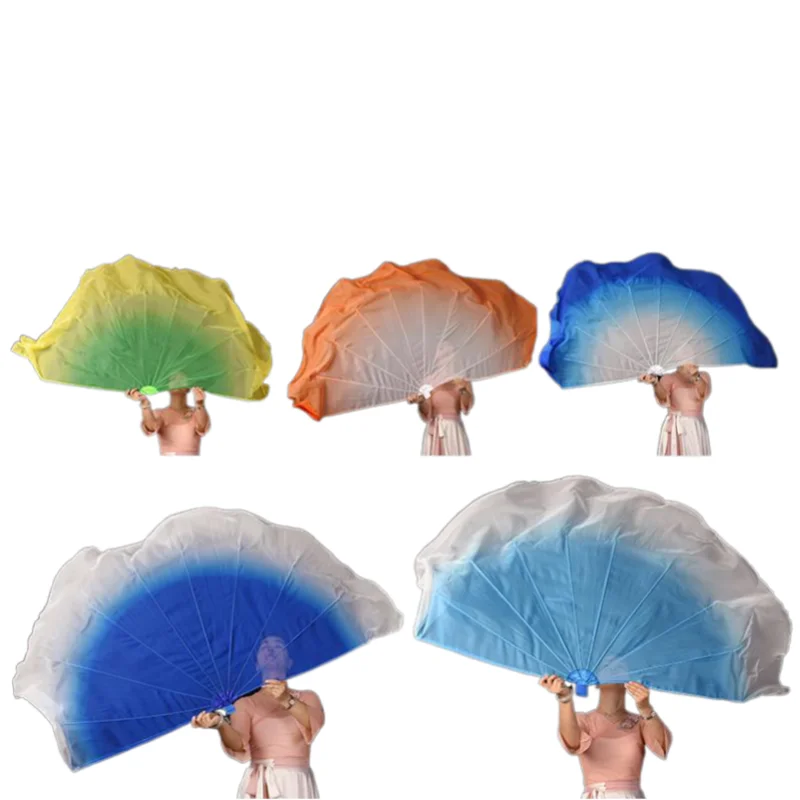 2 pz Ventaglio Lisca di Pesce Velo Apertura Danza Puntelli di Scena Prestazioni Personalizzato Sfumatura di Colore Culto Lode Morbido Chiffon Grandi Ventagli 85 cm