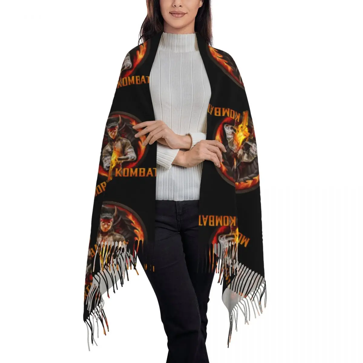 Mortal Kombat One Scarf Tassel Scarves for Women Soft Warm Shawls and Wraps Large Fall Winter Shawl Wrap