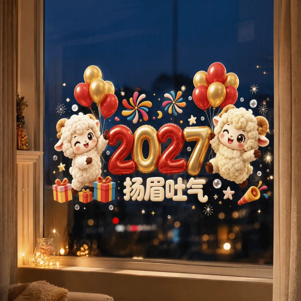 Waterproof 2027 Static Cling Decal Removable Static Exquisite Goat Year Glass Window Sticker DIY Large Two-sided Door Stickers