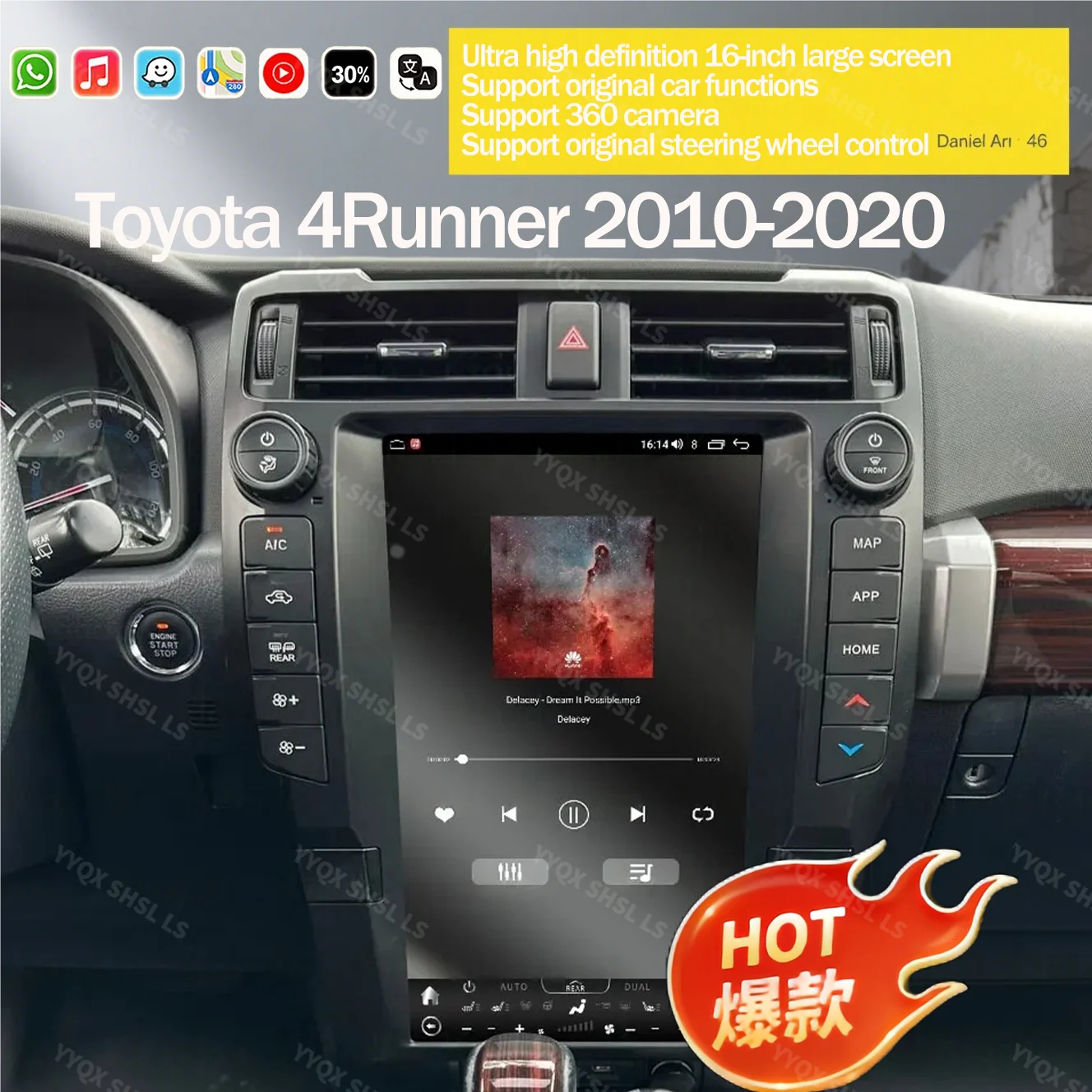 

Qualcomm Vertical Automotive Multimedia Stereo Android For Toyota 4Runner 2009-2019 GPS Navigation Car Radio Head Unit