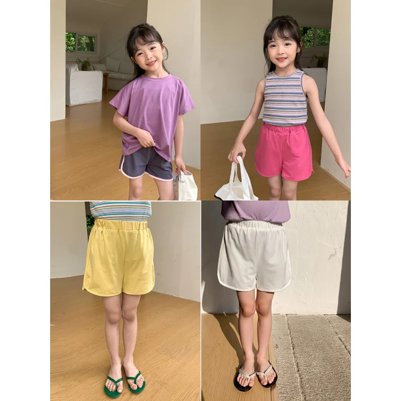 

XTY-Girls2024New Summer Shorts Children Yoga Sports Hot Pants Outerwear Knitted Beach Pants All-Matching Pants