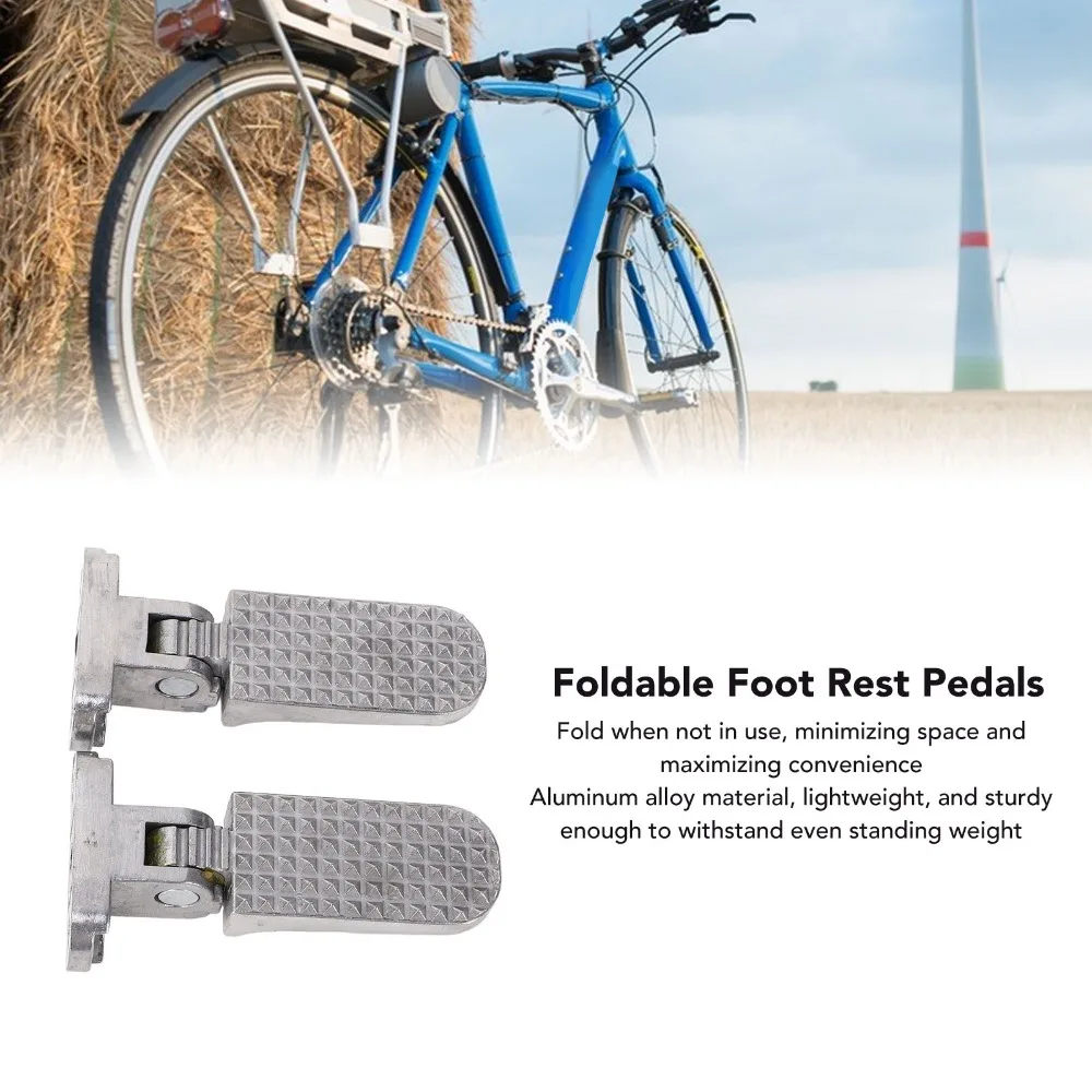Silver Foot Pegs Aluminium Alloy Foldable Motorcycle Footrest Pegs Bike Footpegs for Electric / Mountain / Road Bikes