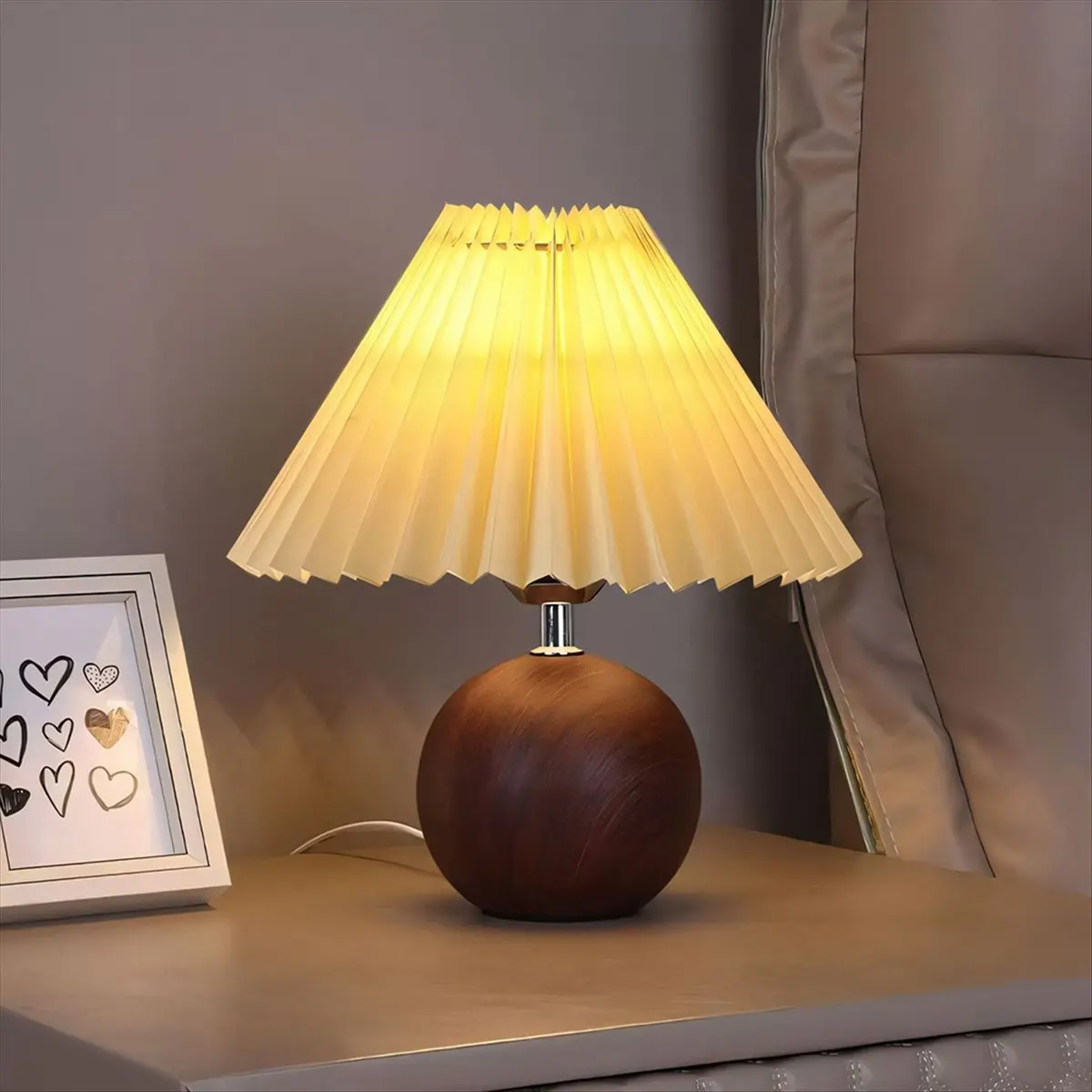 AA19 LED Table Lamp Nordic Pleated Fabric USB Plug for Living Room Home Bedroom Atmosphere Decoration