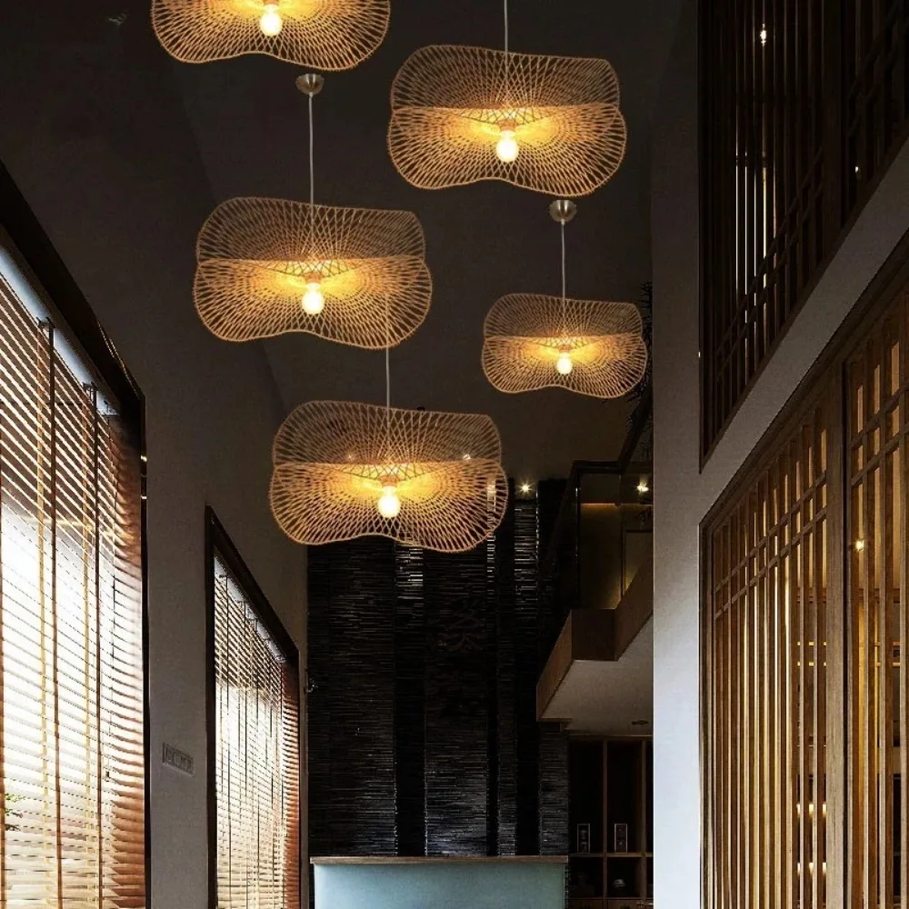 Luzes de bambu moderno pendente, Hanglamp artesanal, Iluminação para a ilha da cozinha, Lustres do restaurante, Estilo asiático