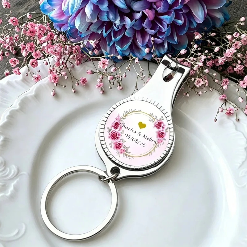 50/100pcs Personalized Engraved Bottle Opener Nail Cutters Key Rings Custom Wedding Favors Gift for Guests Souvenir