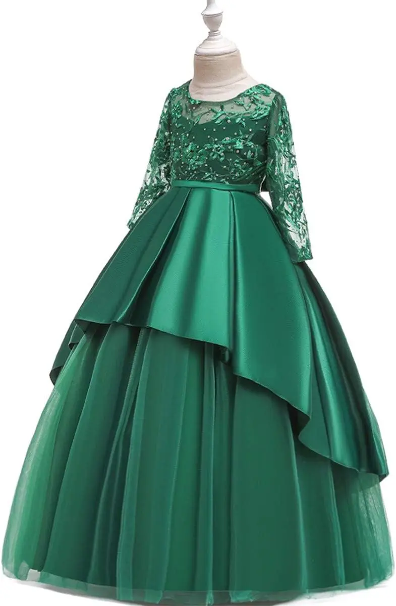 Little Girl Decal Lace Princess Dress,Children's Bridesmaid Party Birthday Beauty Pageant DanceParty Dinner Dress CommunionDress