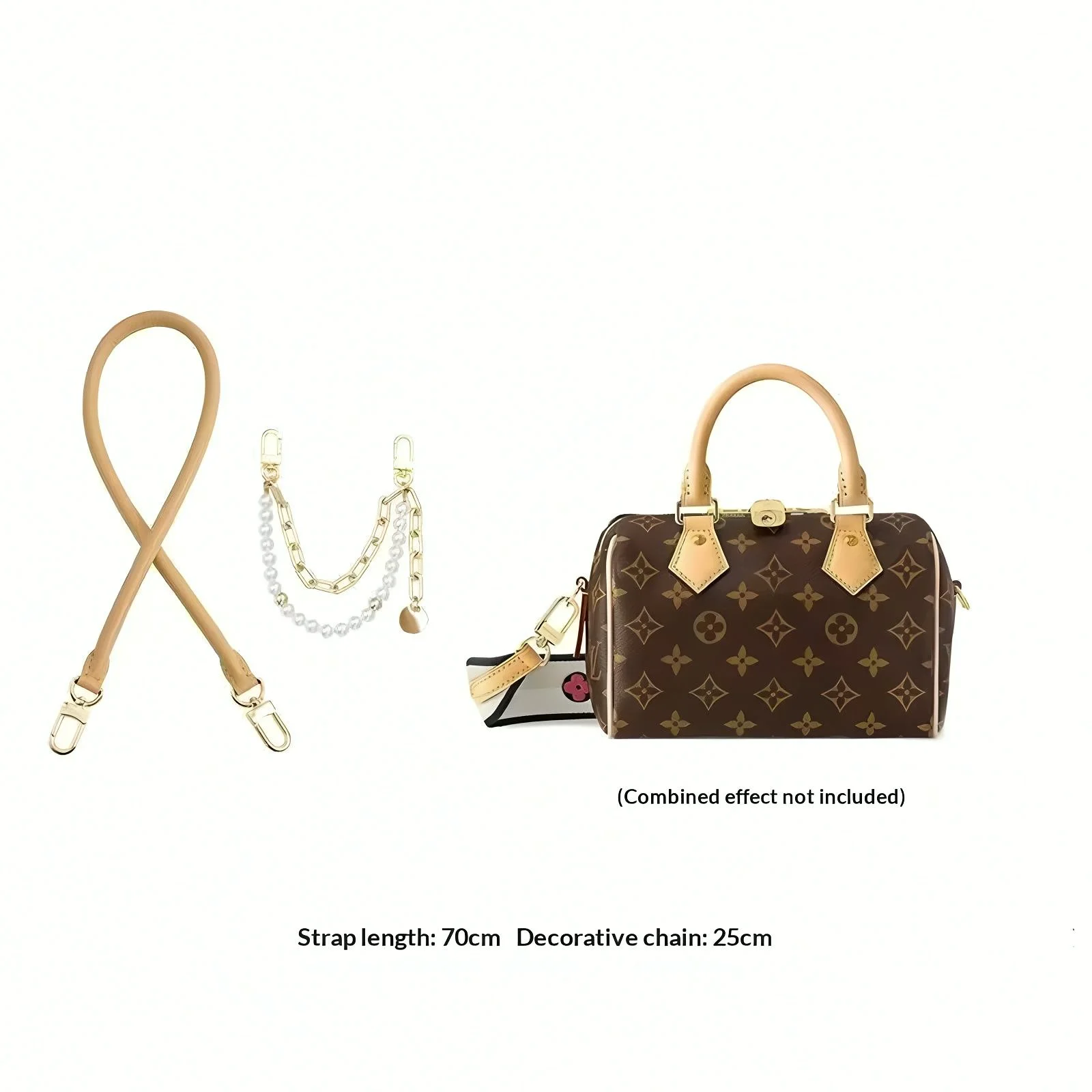 Women Handbag Replacement Shoulder Strap Vegetable Tanned Leather Strap Pearl Decor Chain Purse Modify Decorative Parts