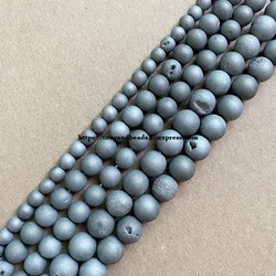 One Loose 25% Geode Druzy Matte Lt Grey Evil Smile Mouth Agate Round Loose Beads 15