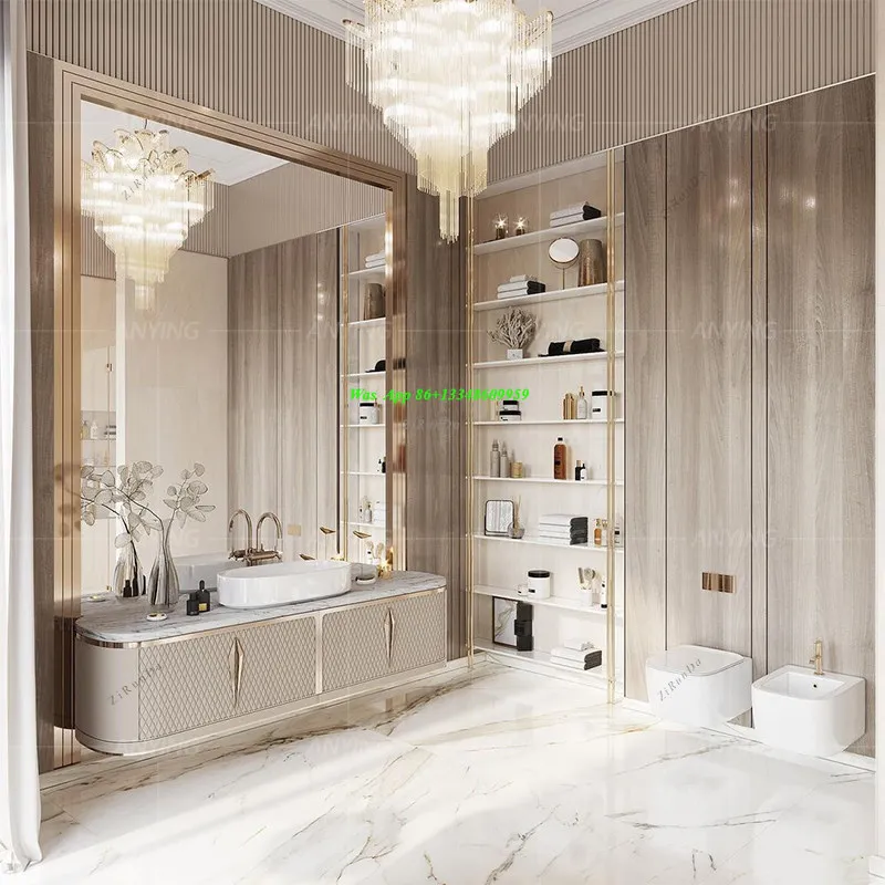 High-end Custom Bathroom Cabinet French Light Luxury Solid Wood Washing Table Cream Wind Bathroom Wash Basin Combination