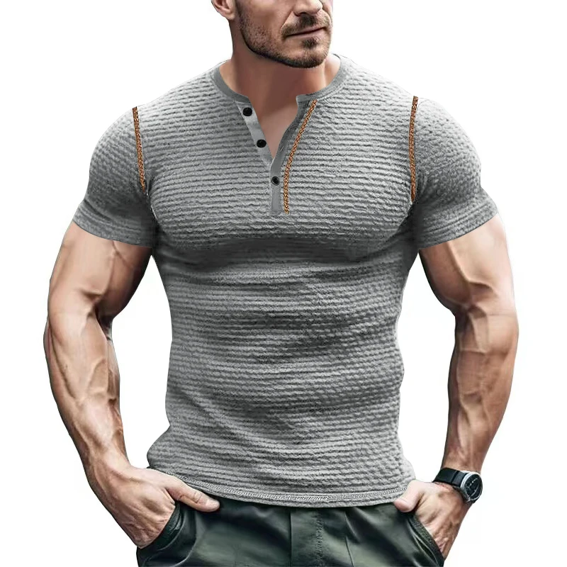 New spring and summer men\'s casual short sleeved T-shirt men\'s breathable Henry shirt  plus size outerwear