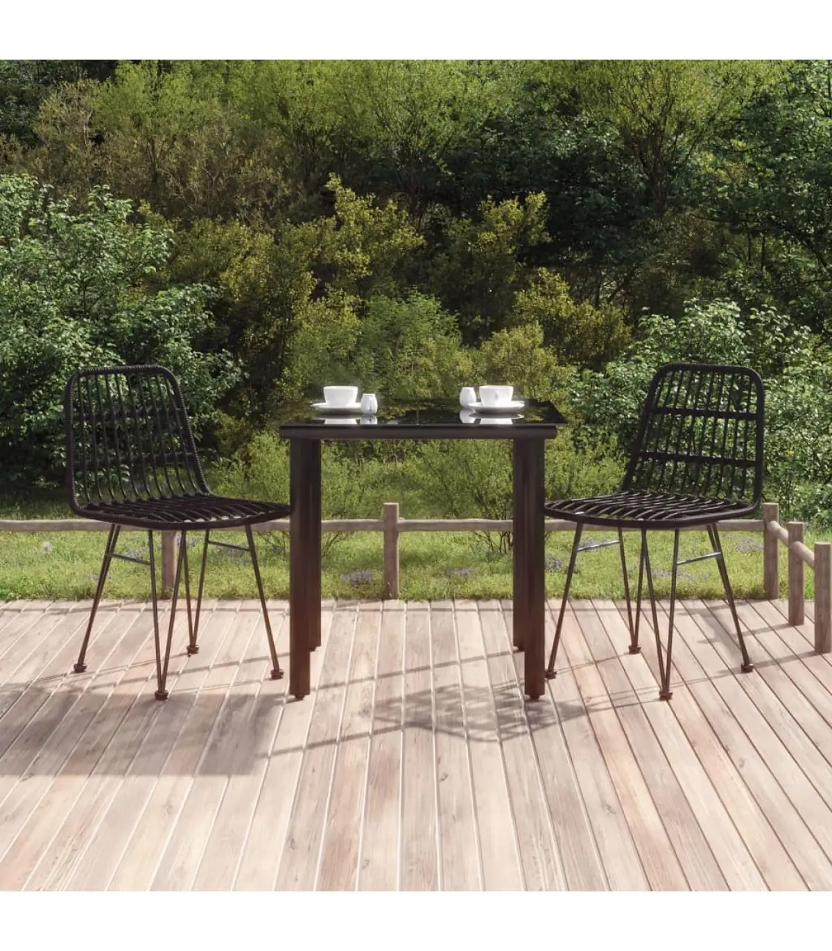 Garden Sets Garden Dining Set 3 Pieces Black Synthetic Rattan