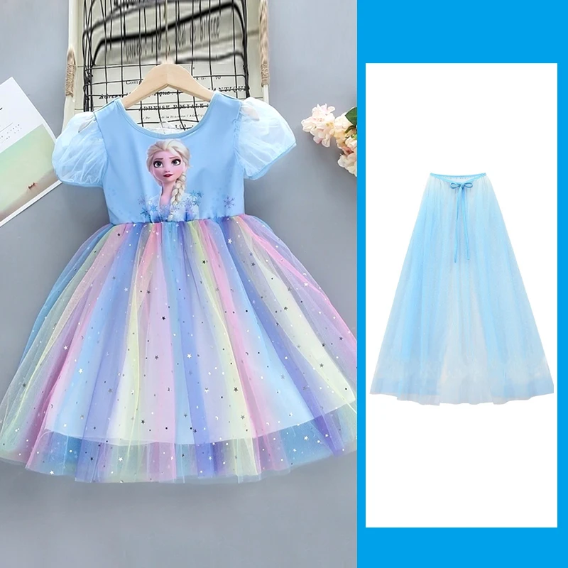 

Disney Girls Dress Summer Frozen Children's Elsa Anna Princess for Girl Short Sleeve Ball Gown Carnival Party Dresses Snow Queen