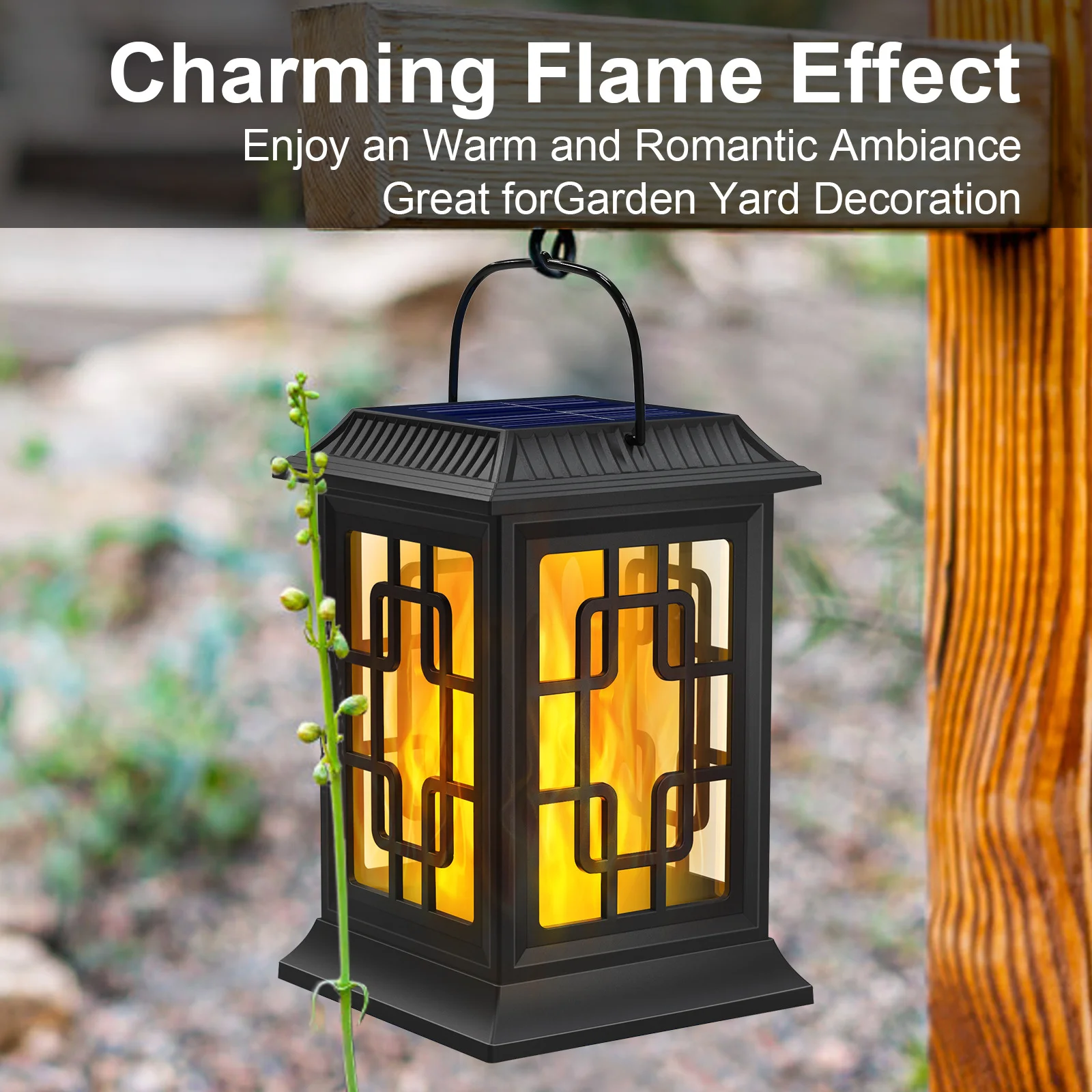 

C2 Solar Flickering Flames Lamp Hanging Light Solar Powered Light Lantern Garden Ornaments For Yard Pathway Patio Decor Lights