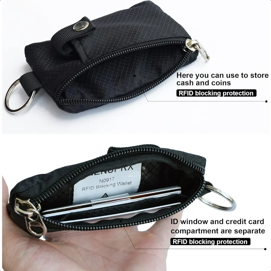 Minimalist RFID Blocking Small Wallet with ID WindowWaterResistant Zip Id Case Wallet with Lanyard Keychain for Cards Cash Trav