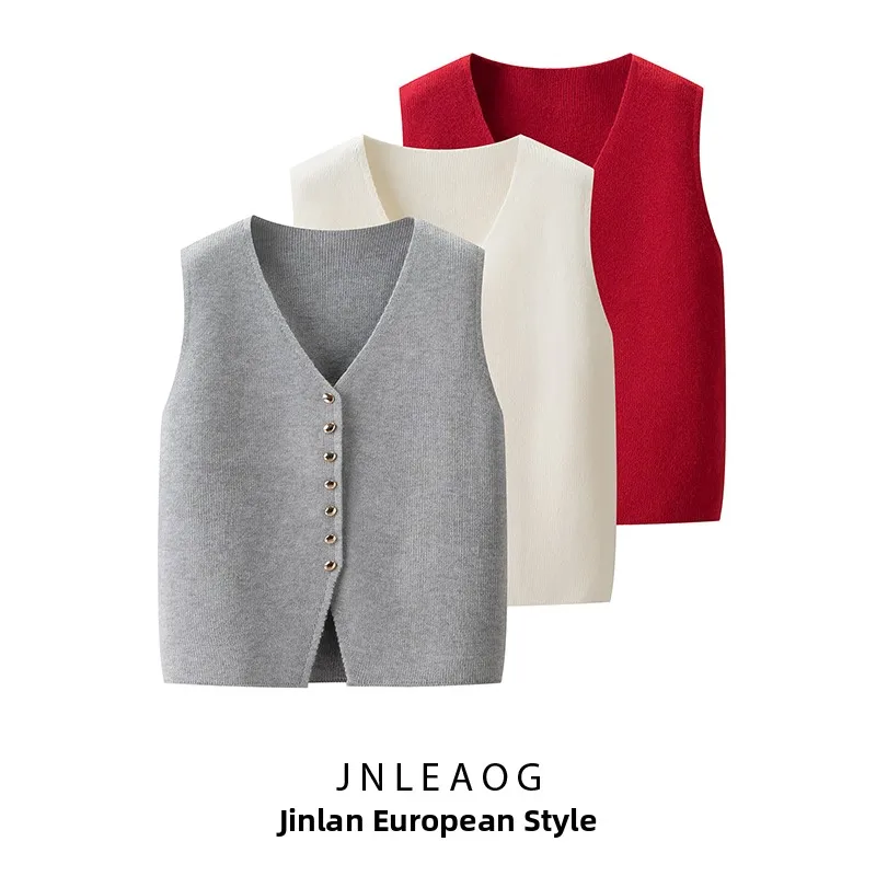 

JNLEAOG мочный вязаный жилет, топ, женский осенний новый универсальный костюм, круглая Ne без пуговиц, полиэфирное волокно