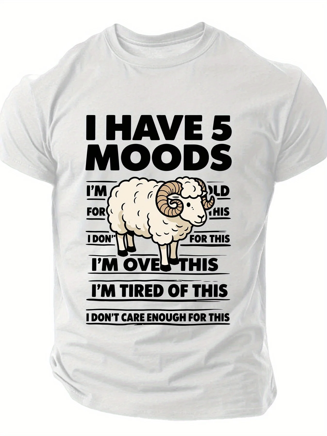 تي شيرت رجالي مضحك وستريكال على شكل خروف - "لدي 5 مزاجًا" قميص فضفاض من القطن بنسبة 100%