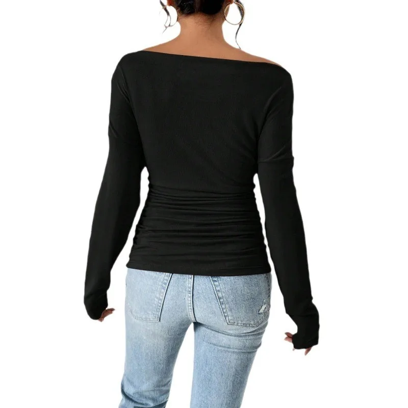 Regular Sleeve Top Long Sleeve Regular Length Japanese Korean with Casual Spring T Shirts T Shirt Oblique Neck Daily for Women