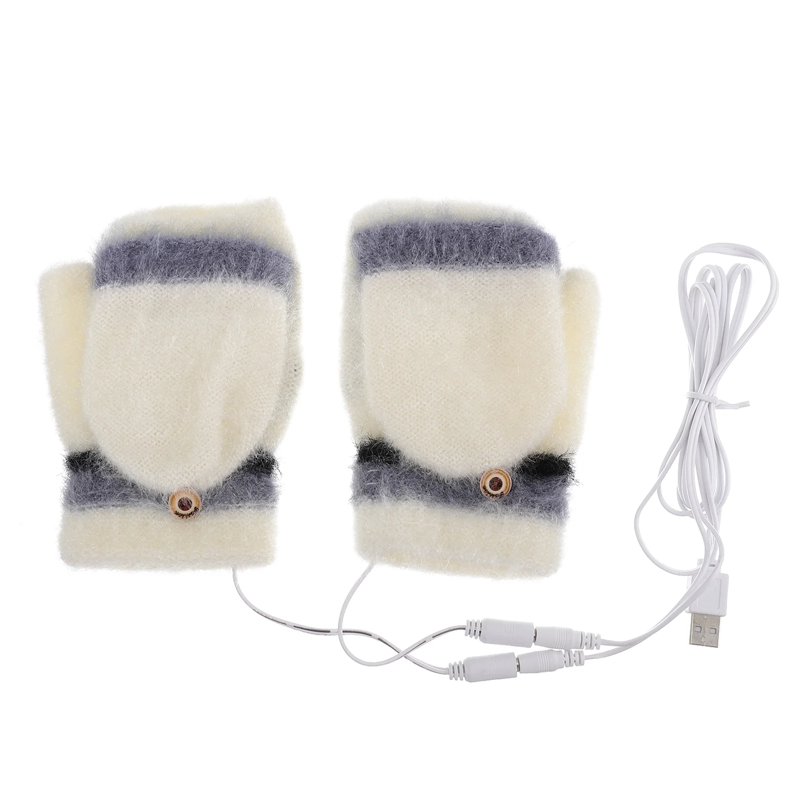 

Gloves Heated Mitten USB Women Typing Knit Winter Half Finger Electric Fingerless