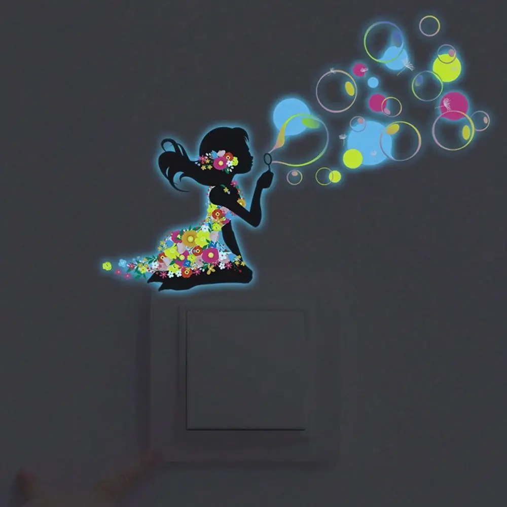 DIY Luminous Switch sticker Glow In The Dark Luminous Cartoon Fluorescent Stickers Removable 3D Night Glow Girl Stickers