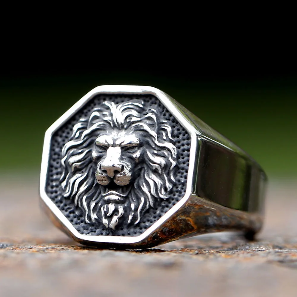 2024 Detailed Stainless Steel 3D Lion Head Rings For Men Women Punk Trendy Domineering Vintage Animal Jewelry Gift