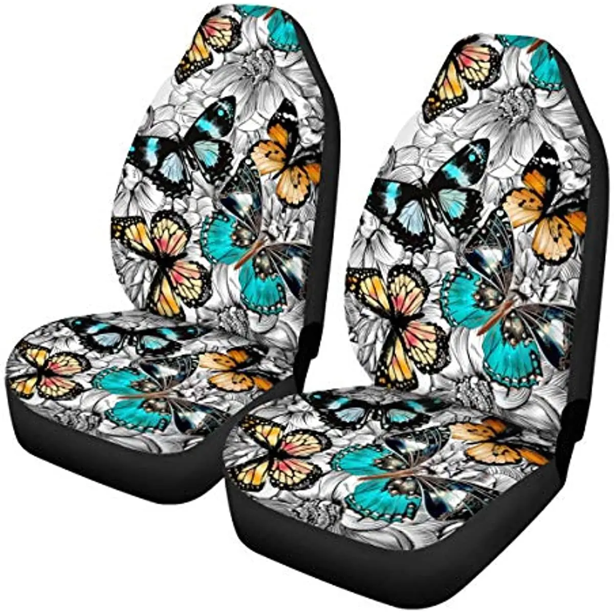 2 Piece Butterfly Sunflowers Print Fashion Car Front Seat Covers,Ultra-Soft Comfort Durable Stretchable Seats Cushion