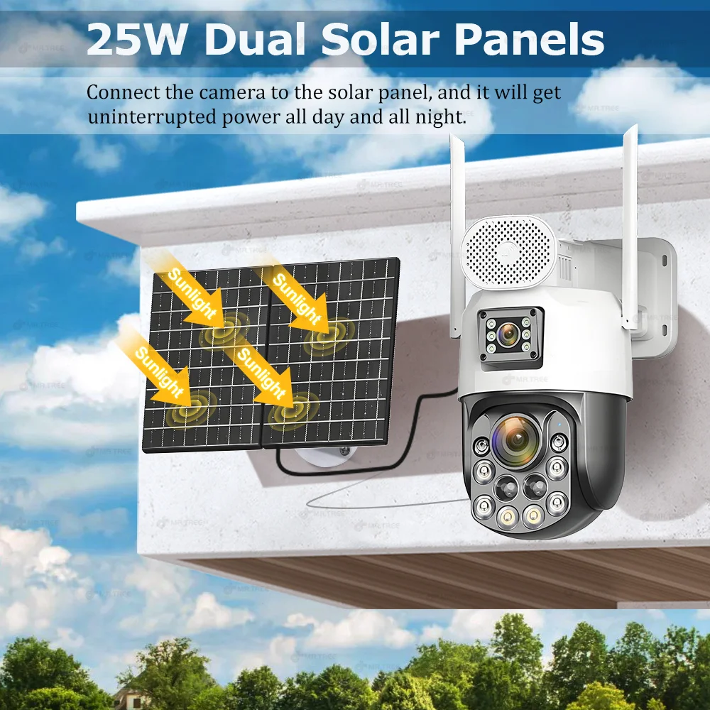 Image 4: Caméra de sécurité solaire extérieure 4G à double objectif 4K avec zoom optique 60X, surveillance domestique, enregistrement 24/7, suivi automatique PTZ