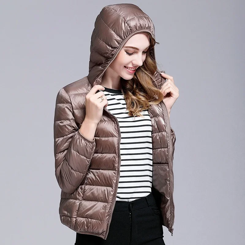 

Fashion Autumn Winter Slim Short Down Jackets Women Solid Colors Hooded Coats Light Warm Thick Outwear Casual Commuter Overcoats