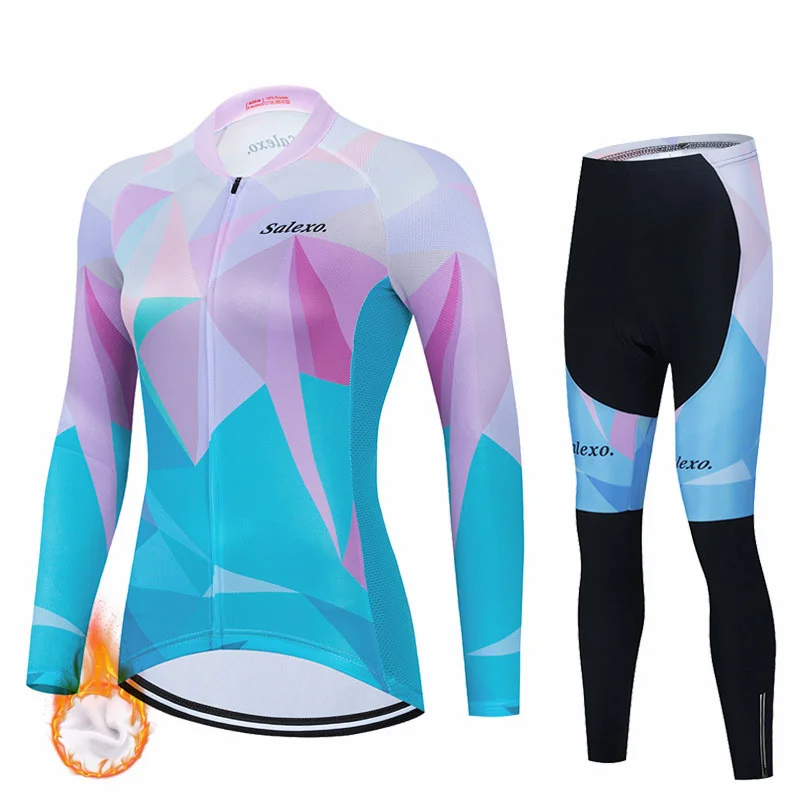 2023 Women Fashion Winter Fleece Cycling Jersey Set Bib Gel Pants Suit Ropa Ciclismo Bicycle Wear MTB Bike Jersey Bicicleta Kit