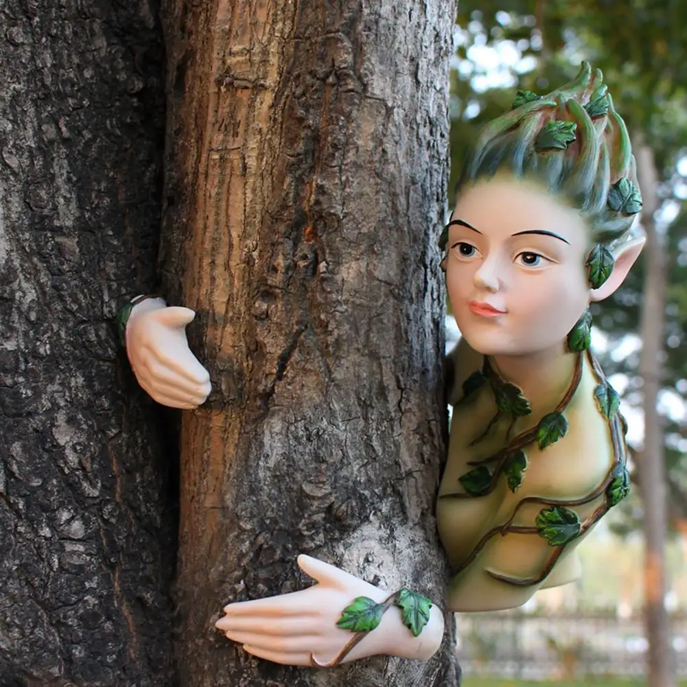 Tree Decor Elf Statue Fairy Tree Hugger Figurine Waterproof Garden Ornament Uv Resistant Outdoor Decoration with Simple
