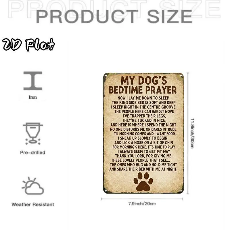 2D Flat 1pc Metal Sign My Dog'S Bedtime Prayer Rustic Metal Sign with Paw Print for Home Decor | Suitable for Outdoor, Garden Si