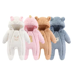 0 to 12 Months Newborn Baby Winter Romper Warm Hooded Infant Romper Thicken Soft Cotton Boys Jumpsuit Cartoon Baby Girl Clothes