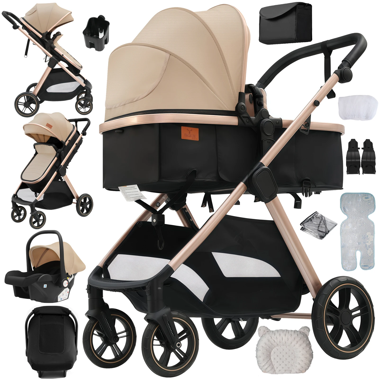 Poussette légère 3 en 1 pour bébé, système de voyage pliable, landau pour nouveau-né, poussette à vu