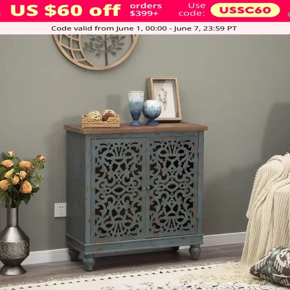 XMSJ Living Room Cabinet, Furniture, Feature Cabinets with Doors, Wooden Frames, Hollow Carved Floral Patterns