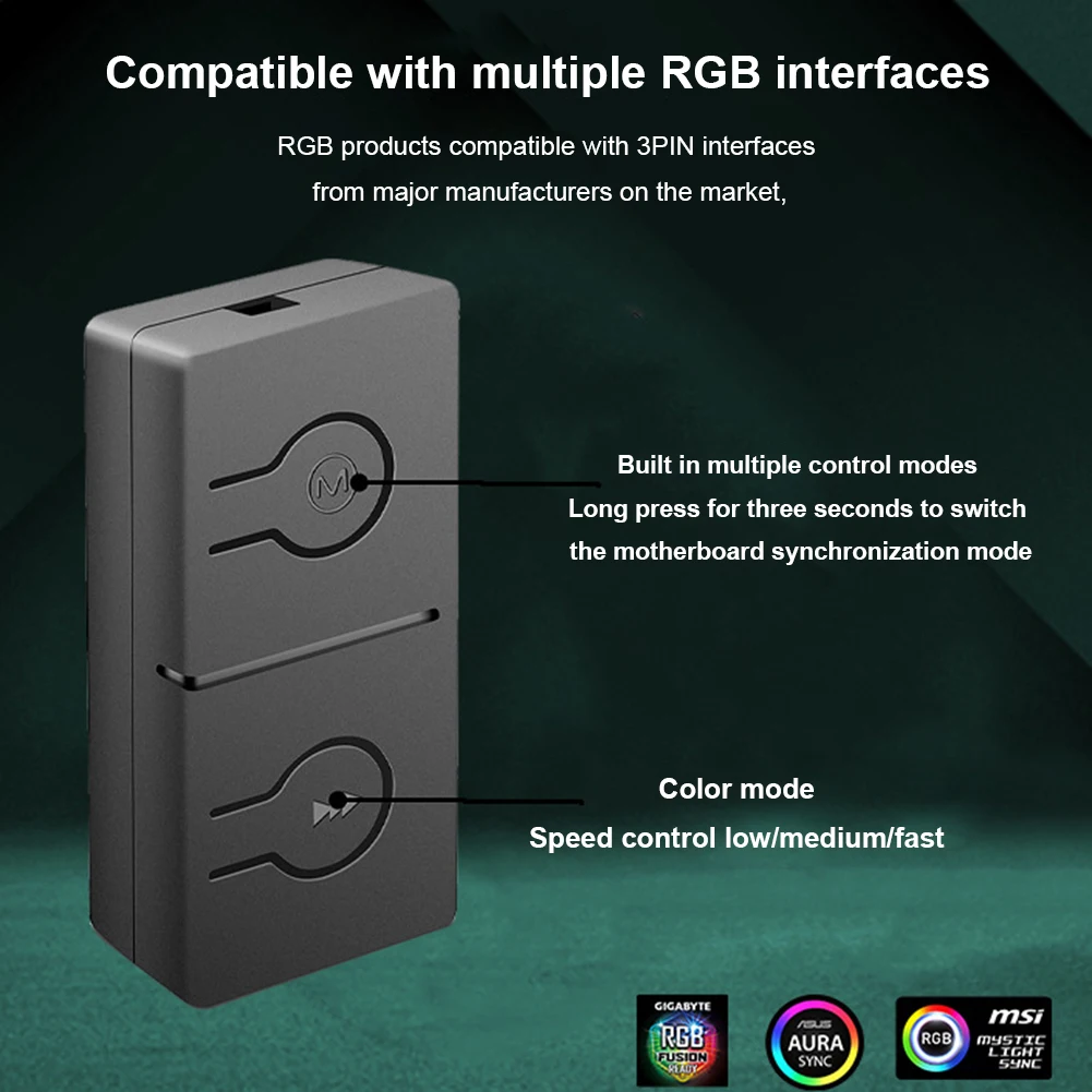 Konwerter RGB 3pin do 4pin Wentylator światła ARGB z rozdzielaczem 3 V/3pin ADD-RGB 12V/4PIN Adapter synchronizacji 50 trybów kolorystycznych