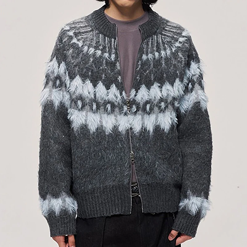 

Mink Velvet Men's Sweaters Cardigan Fair Island Pattern Knitwear Autumn Winter Patchwork Color Zipper Cardigan Sweater Coats