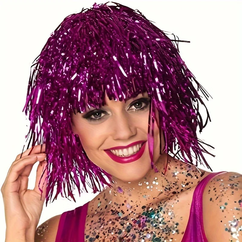 1/6 Stück Bunte Folien-Glitzerperücken Metallische Disco-Haarteile für 80er-Jahre-Cosplay Halloween Karneval Party Foto-Requisiten Kopfbedeckung – Detail 14