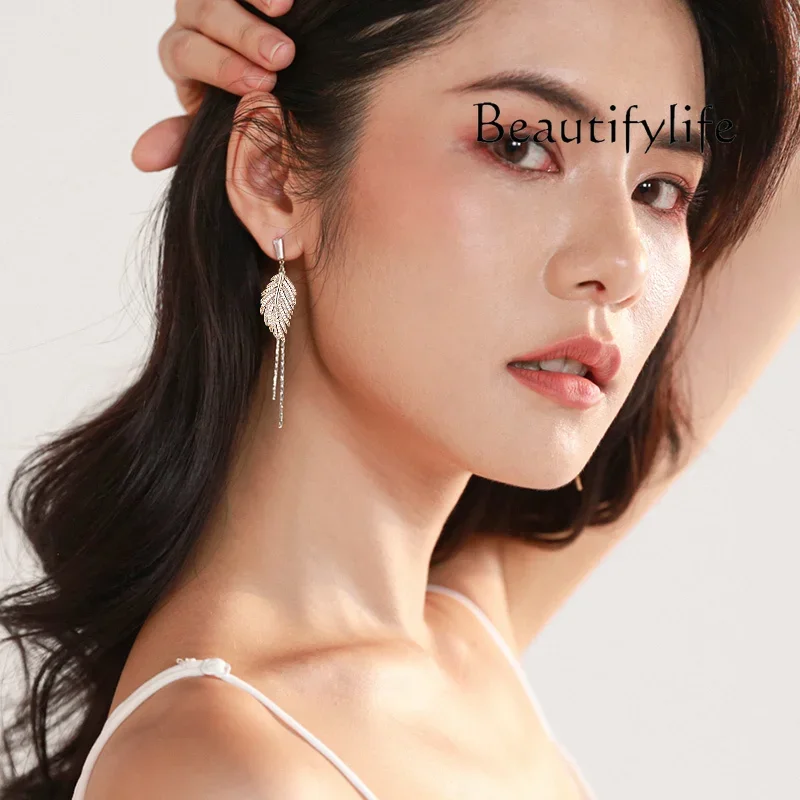 Temperament earrings women's long earrings long fringed  new high-end light luxury silver stud earrings sterling silver