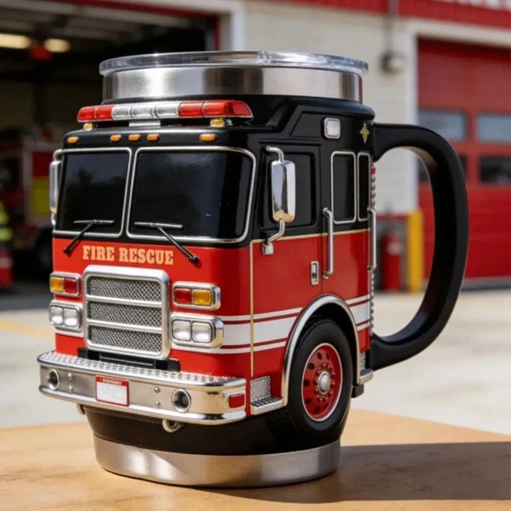 450ML Capacity Fire Rescue Mug Ambulance/Police Car Designs Handcrafted 3D Fire Truck Mug Stainless Steel Fire Truck Coffee Cup