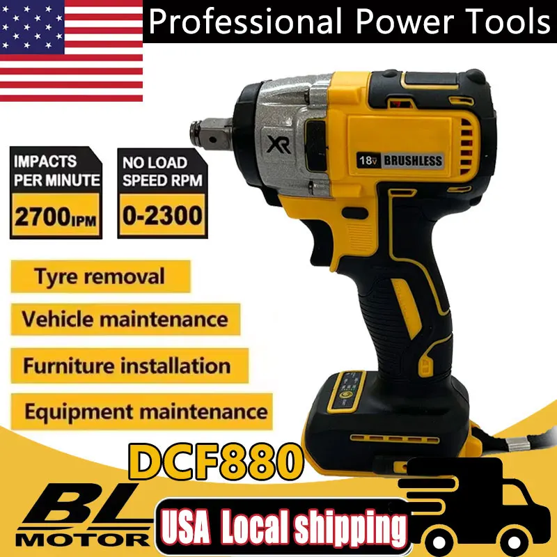 

Fit Dewalt DCF880 3300RPM Brushless Impact Wrench High Torque Cordless Electric Wrench Tire Repair Tool 20V Rechargeable Tools