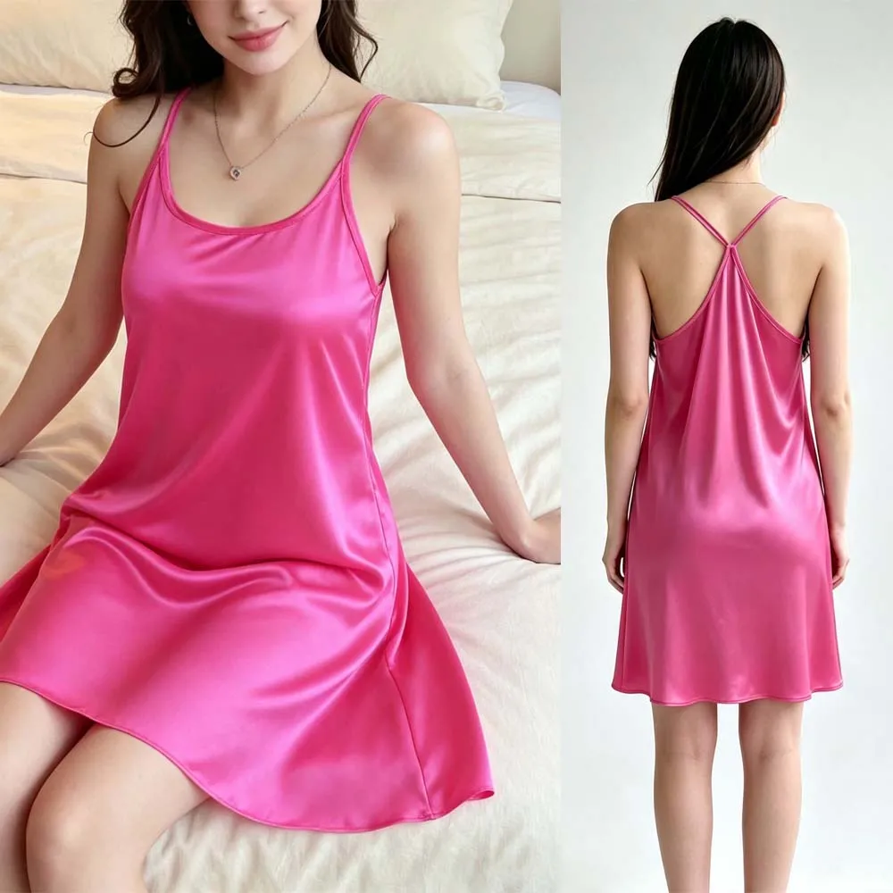 Pink Sexy Women's Home Dress Spaghetti Strap Dress Suspender Nightgown Sleeveless Pajamas Multi-color Optional Female Sleepwear