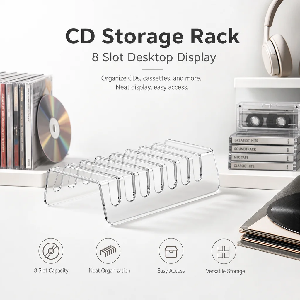 6/8Grids CD Storage Box Transparent Modular Display Stand for Discs Cassettes Organizer for Music Studio Home Office Use